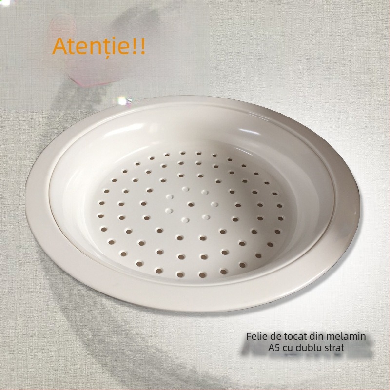 Farfurie din melamină A5 cu drenaj dublu, imitatie de porțelan, circulară pentru colțunași și fructe, stil chinezesc