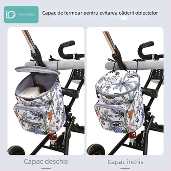 Geantă pentru cărucior cu capacitate mare, impermeabilă Oxford, model cu animale, compatibilă cu cărucior, organizator multifuncțional