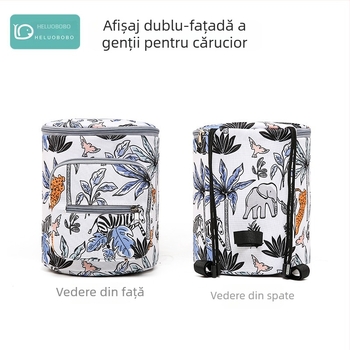 Geantă pentru cărucior cu capacitate mare, impermeabilă Oxford, model cu animale, compatibilă cu cărucior, organizator multifuncțional