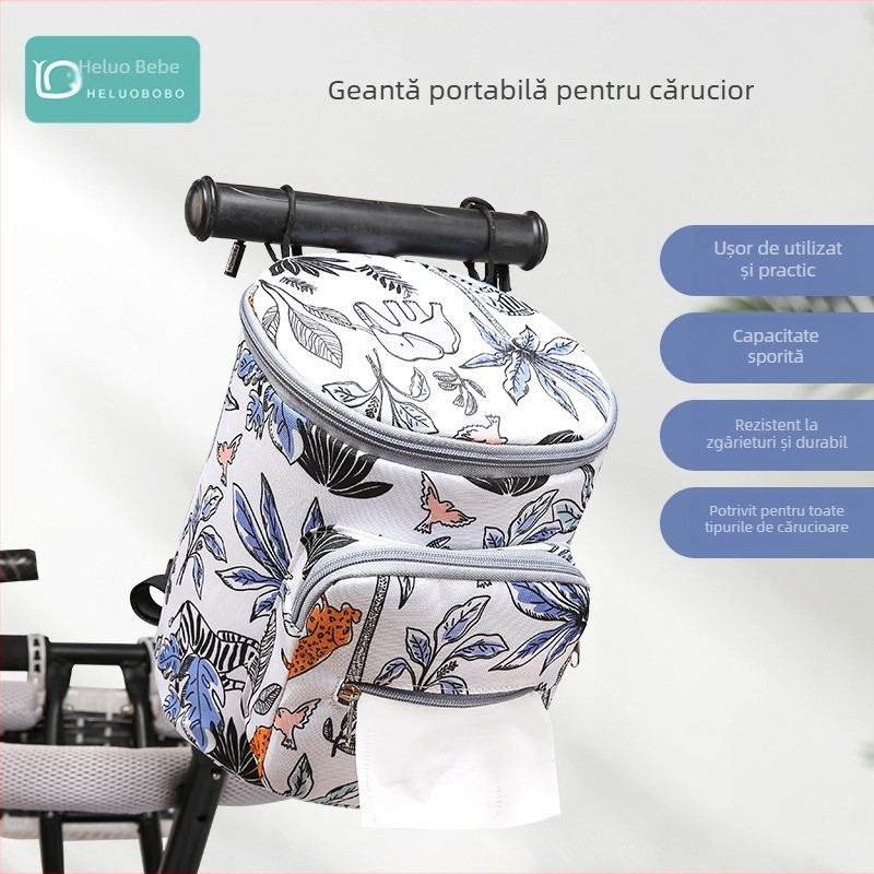 Geantă pentru cărucior cu capacitate mare, impermeabilă Oxford, model cu animale, compatibilă cu cărucior, organizator multifuncțional