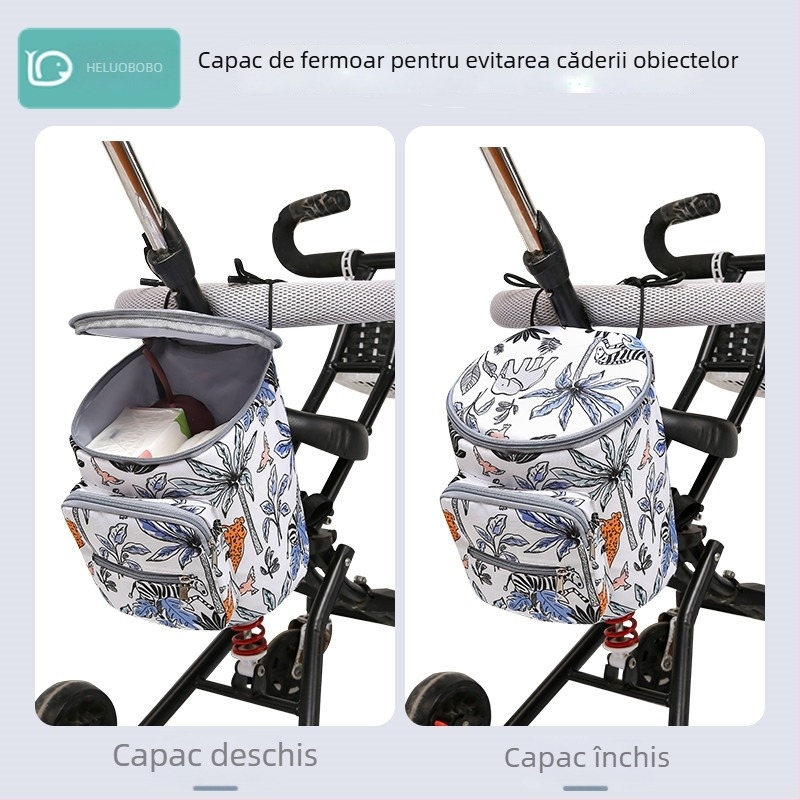 Geantă pentru cărucior cu capacitate mare, impermeabilă Oxford, model cu animale, compatibilă cu cărucior, organizator multifuncțional