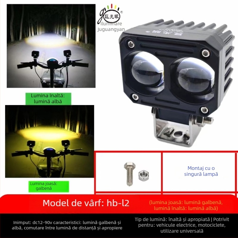 Far LED extern pentru motocicletă electrică – montaj exterior, 25W, 12-80V, sursă LED, model JGY-HBL2, rezistent la apă