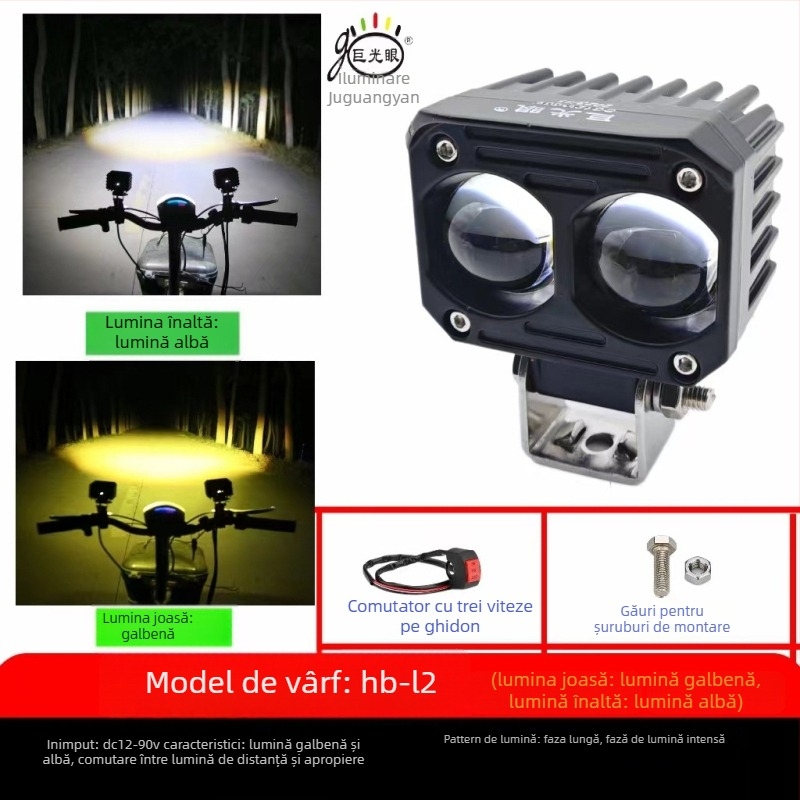 Far LED extern pentru motocicletă electrică – montaj exterior, 25W, 12-80V, sursă LED, model JGY-HBL2, rezistent la apă