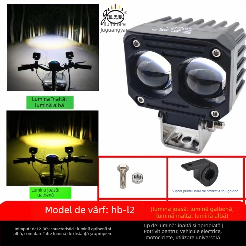 Far LED extern pentru motocicletă electrică – montaj exterior, 25W, 12-80V, sursă LED, model JGY-HBL2, rezistent la apă