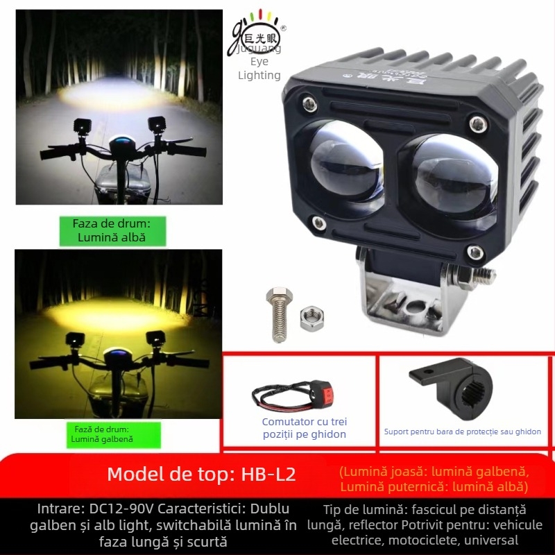 Far LED extern pentru motocicletă electrică – montaj exterior, 25W, 12-80V, sursă LED, model JGY-HBL2, rezistent la apă