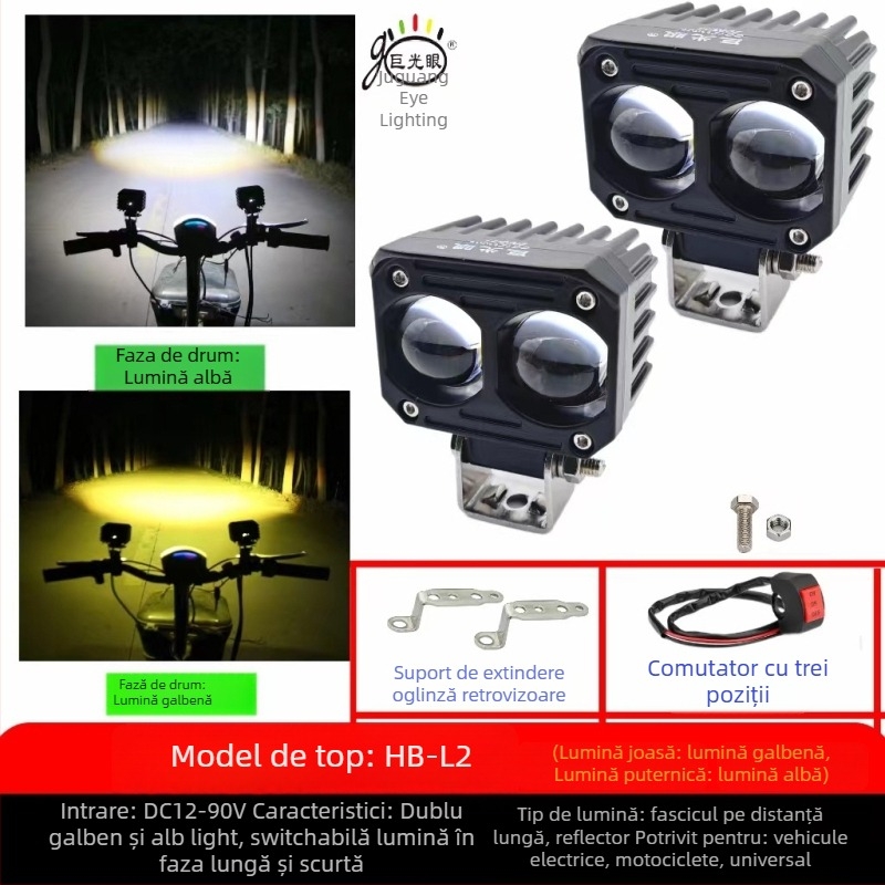 Far LED extern pentru motocicletă electrică – montaj exterior, 25W, 12-80V, sursă LED, model JGY-HBL2, rezistent la apă