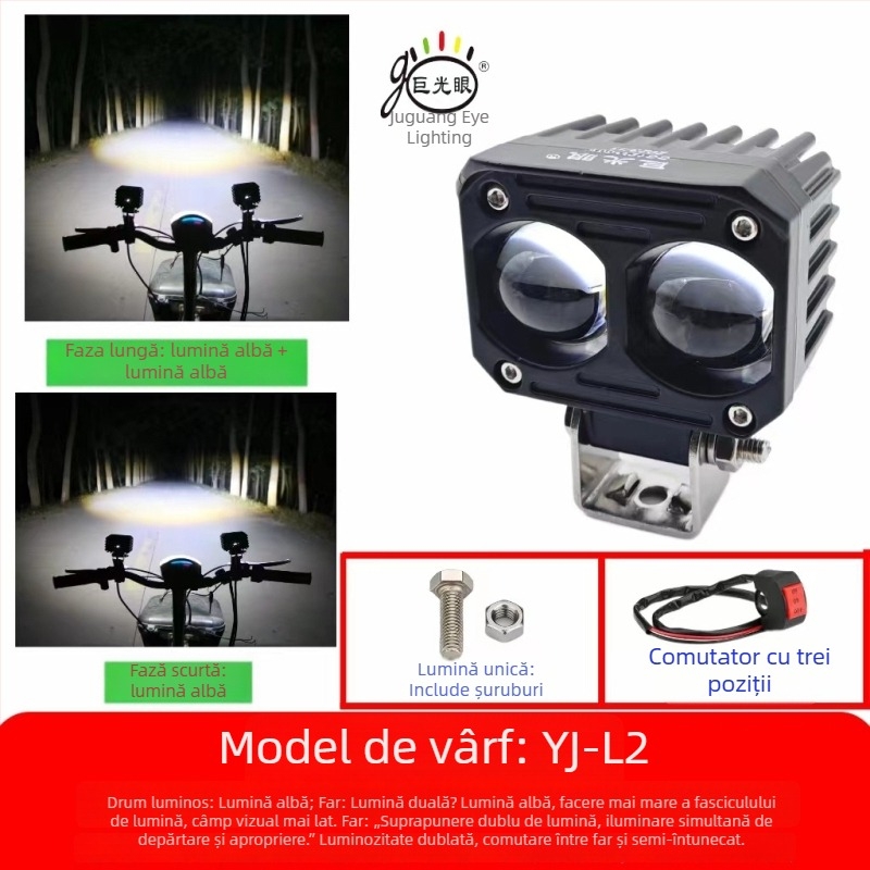 Far LED extern pentru motocicletă electrică – montaj exterior, 25W, 12-80V, sursă LED, model JGY-HBL2, rezistent la apă
