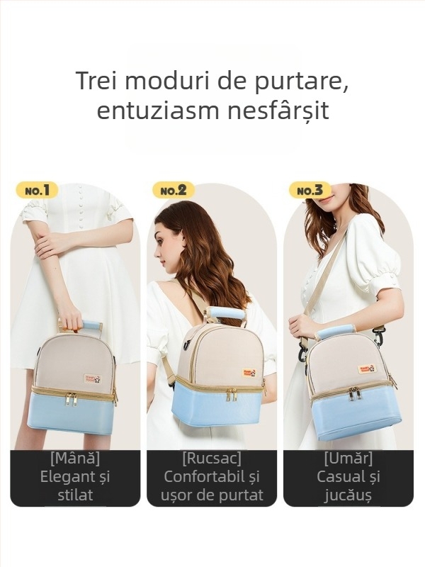 Geantă pentru lapte matern cu răcire pentru muncă, geantă izolată portabilă, geantă multifuncțională mamă-copil, geantă ușoară de umăr, exterior: Oxford, căptușeală: poliester, iarna 2024
