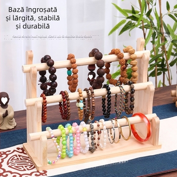 Suport de prezentare bijuterii cu cadru metalic pe bază din lemn solid, două niveluri, finisaj vopsit cu spray, stil artistic