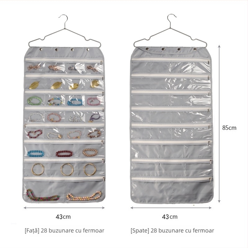 Geantă de depozitare pentru bijuterii, protecție anti-oxidare, panou transparent, montaj necesar