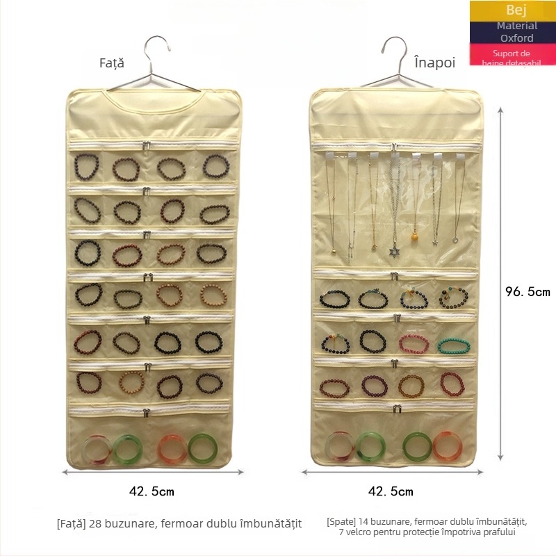 Geantă de depozitare pentru bijuterii, protecție anti-oxidare, panou transparent, montaj necesar