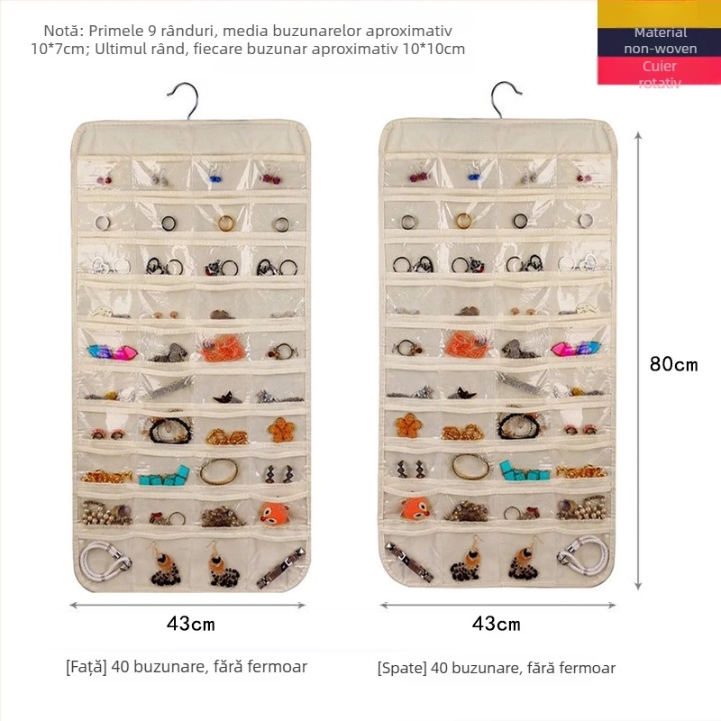 Geantă de depozitare pentru bijuterii, protecție anti-oxidare, panou transparent, montaj necesar