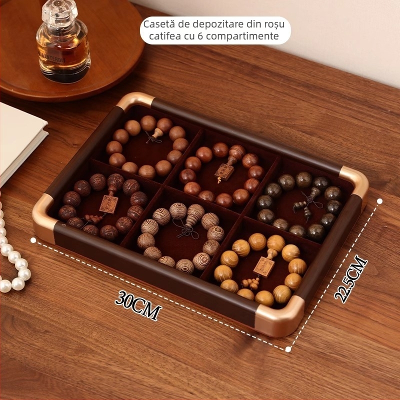 Tavă de afișare bijuterii din lemn, grilă cu nouă pătrate, 12 compartimente, lemn masiv, confecționată prin îmbinare, aspect premium