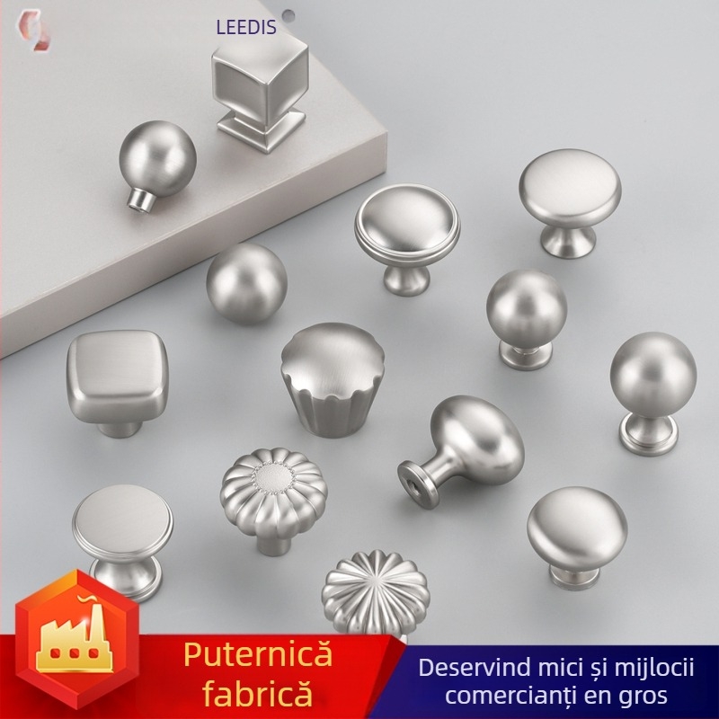 Maner ușă garderob, design rotund-oval, gaură unică, stil Nordic, aliaj zinc, finisaj mat nichelat, turnare prin matriță