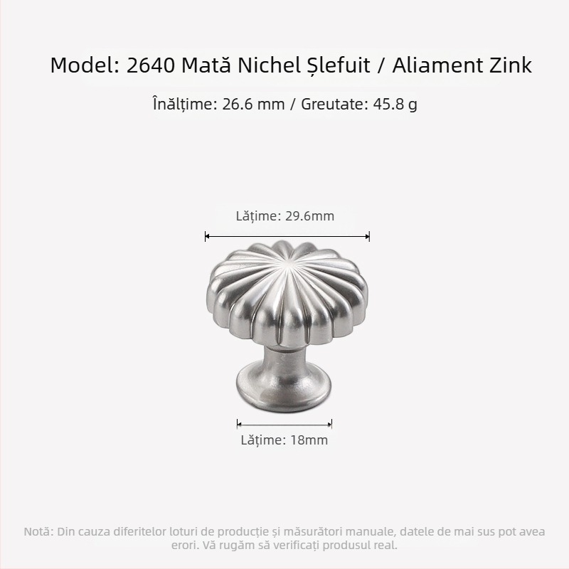 Maner ușă garderob, design rotund-oval, gaură unică, stil Nordic, aliaj zinc, finisaj mat nichelat, turnare prin matriță