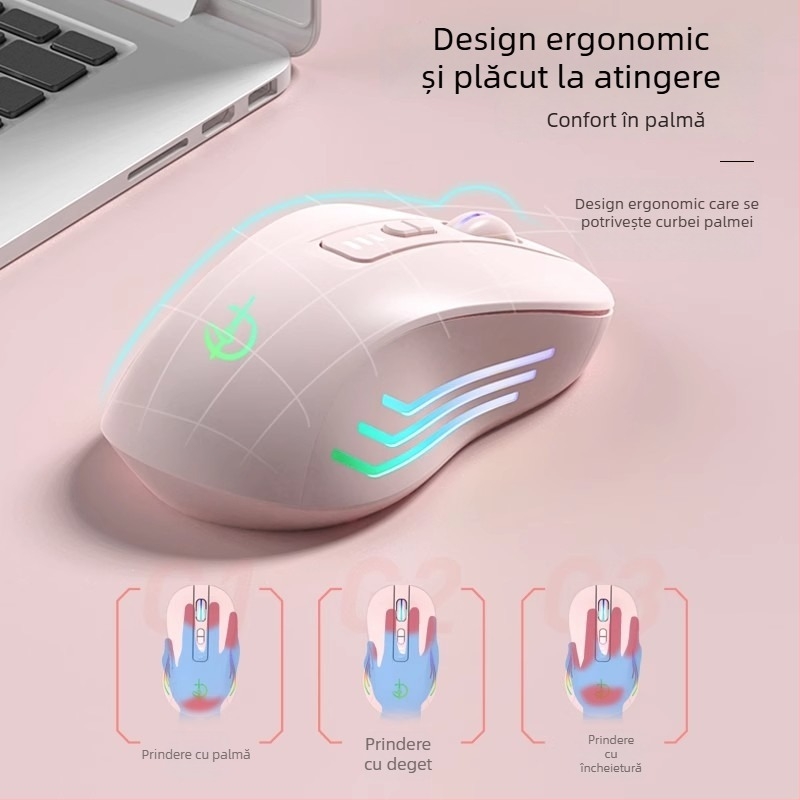 Mouse wireless M900, 7 butoane, 2400 DPI optic, Bluetooth 5.0 dual-mode, reîncărcabil