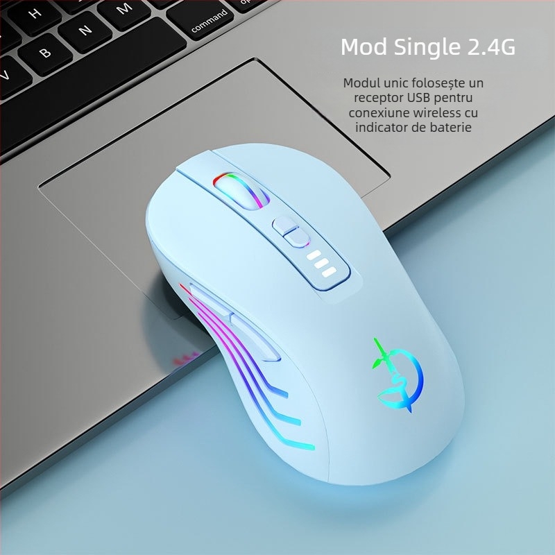 Mouse wireless M900, 7 butoane, 2400 DPI optic, Bluetooth 5.0 dual-mode, reîncărcabil