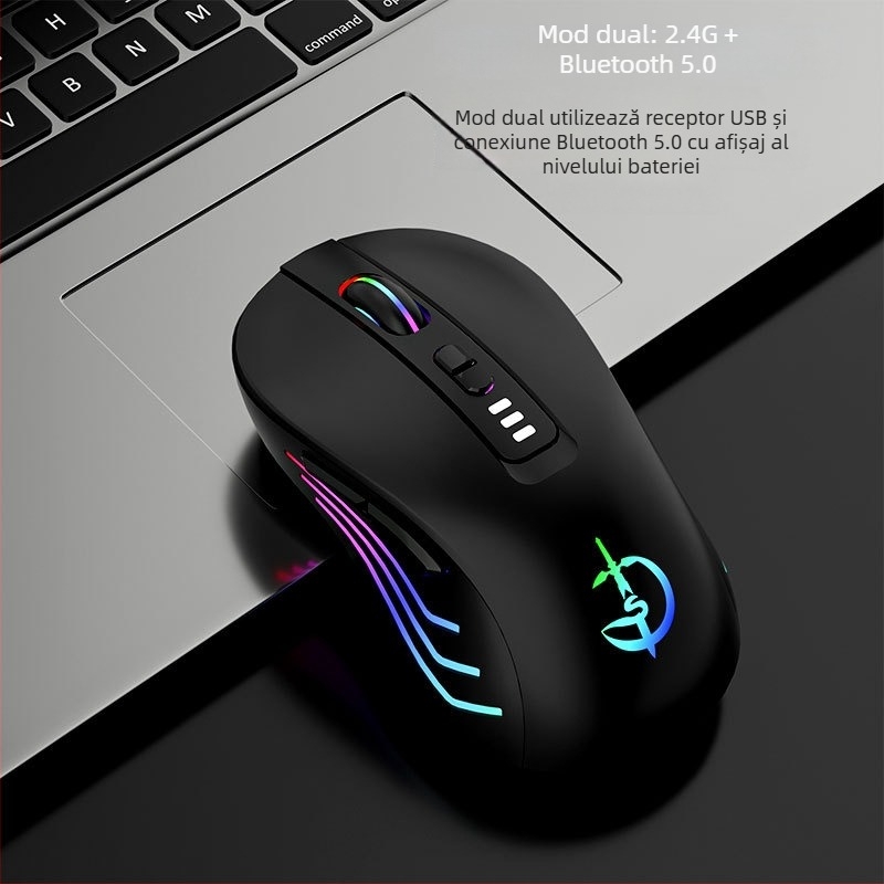 Mouse wireless M900, 7 butoane, 2400 DPI optic, Bluetooth 5.0 dual-mode, reîncărcabil