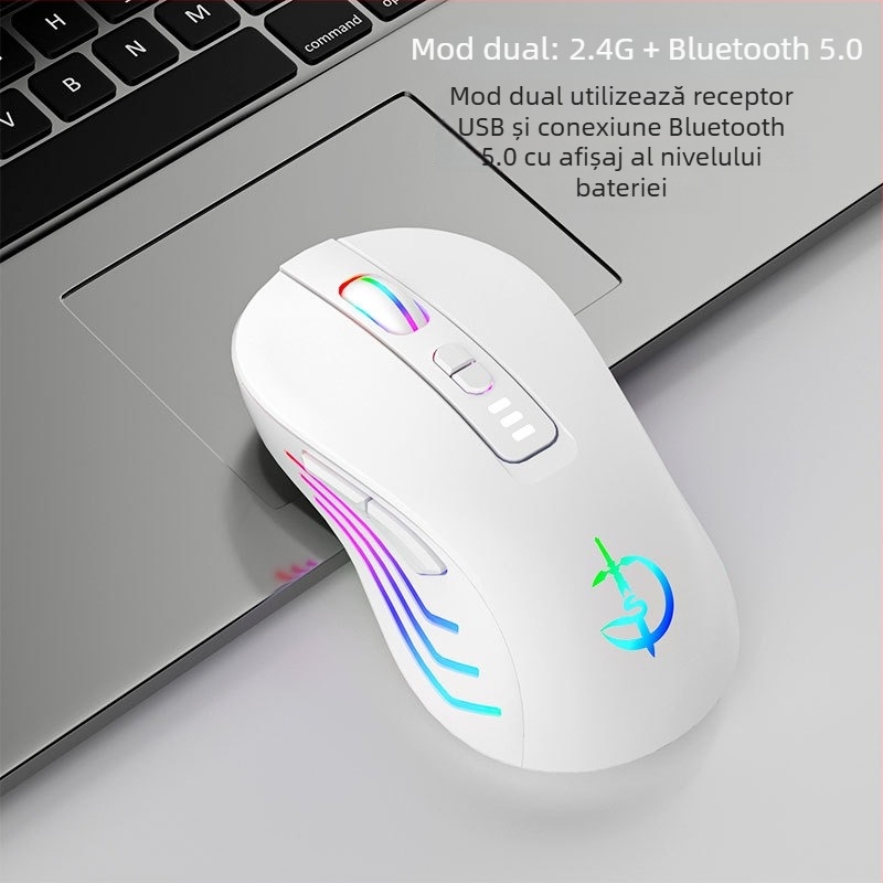Mouse wireless M900, 7 butoane, 2400 DPI optic, Bluetooth 5.0 dual-mode, reîncărcabil