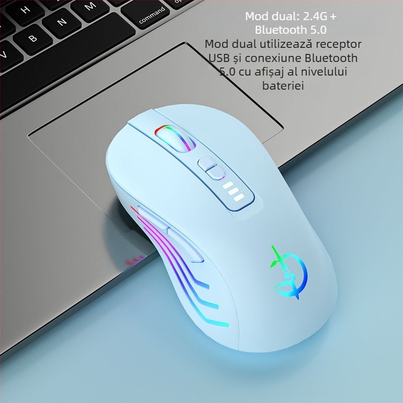 Mouse wireless M900, 7 butoane, 2400 DPI optic, Bluetooth 5.0 dual-mode, reîncărcabil
