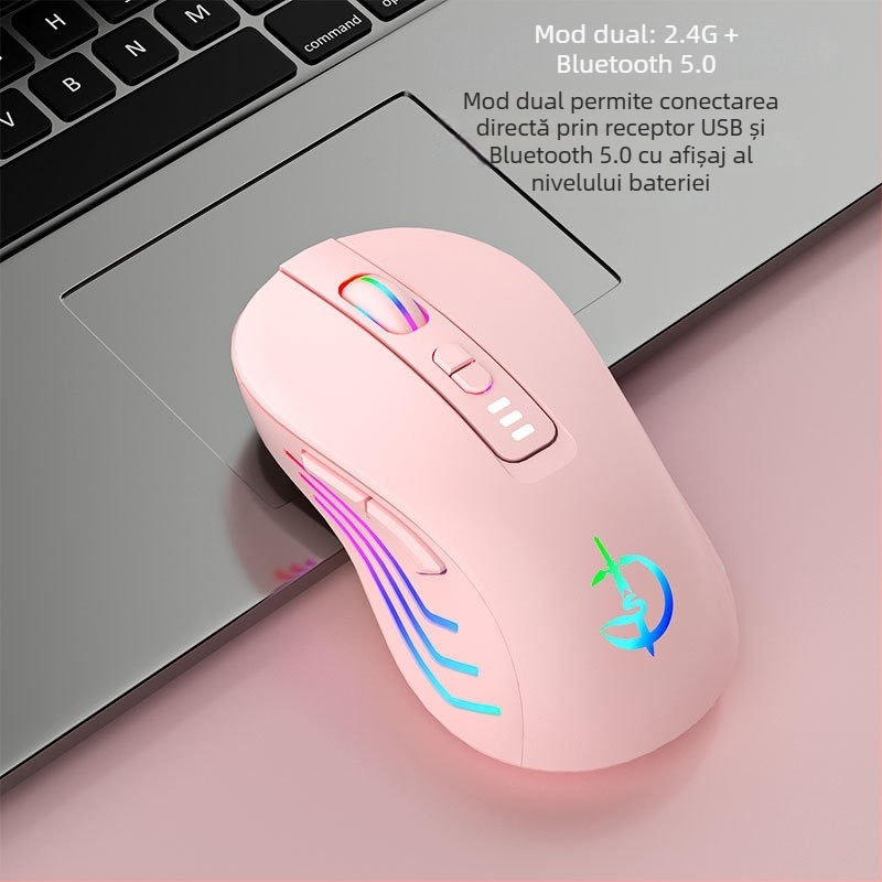 Mouse wireless M900, 7 butoane, 2400 DPI optic, Bluetooth 5.0 dual-mode, reîncărcabil