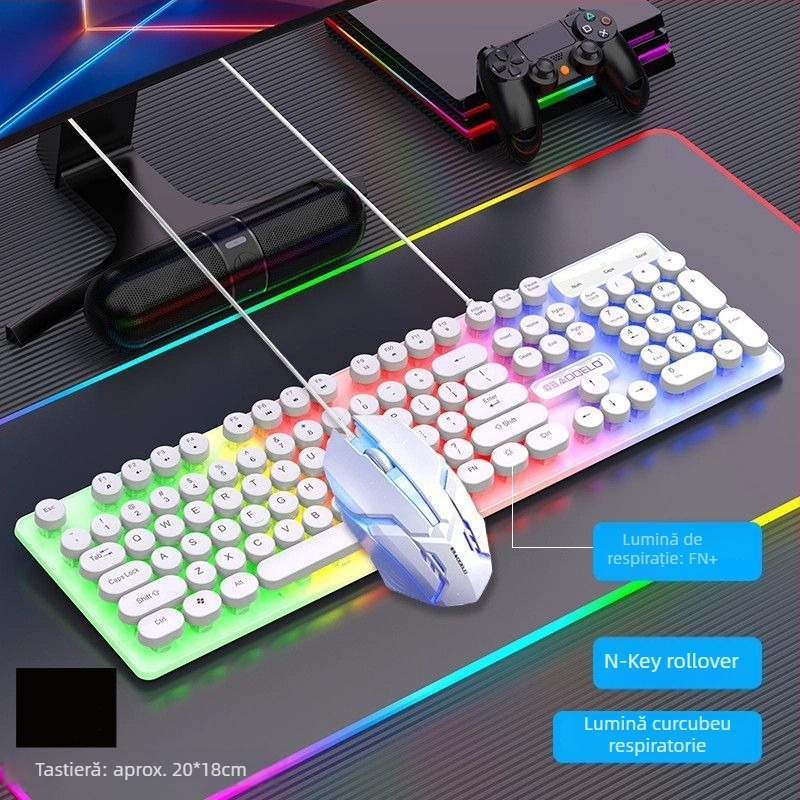 Tastatură и mouse cablate, stil punk retro, cu keypad numeric, fără iluminare, nu este rezistent la apă