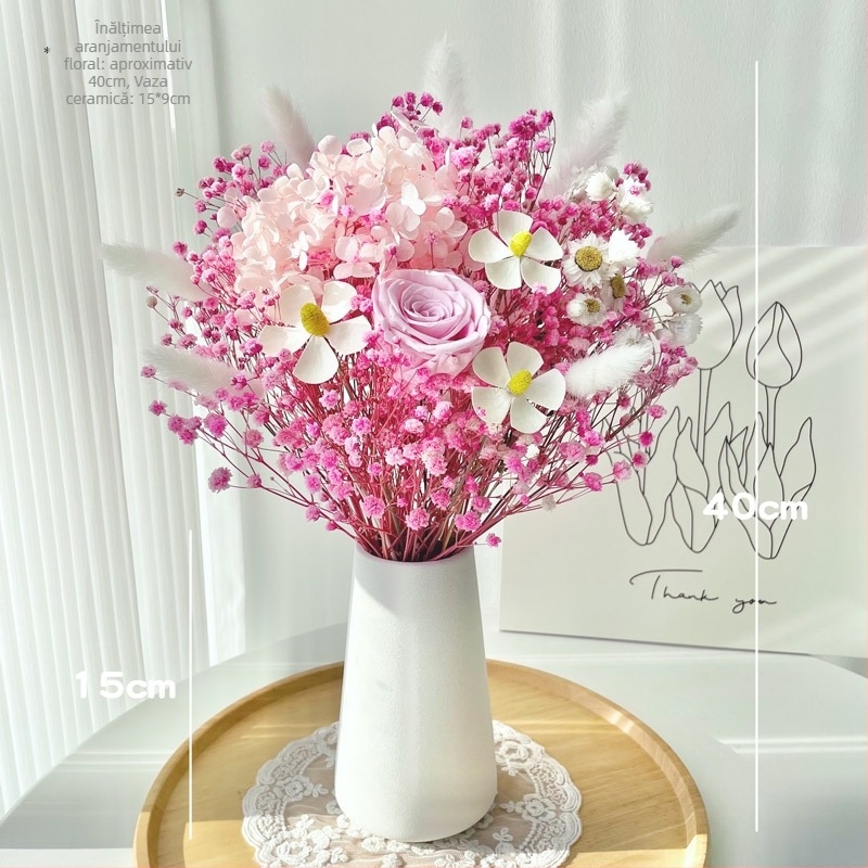 Buchet de crengi din flori uscate, vopsite, pentru decorul casei