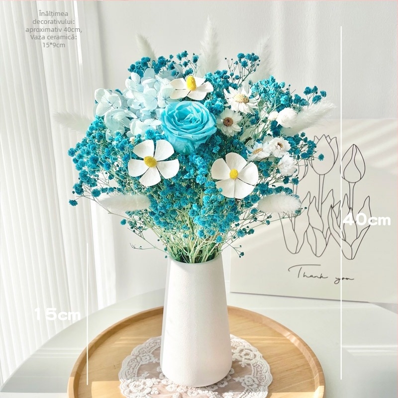 Buchet de crengi din flori uscate, vopsite, pentru decorul casei