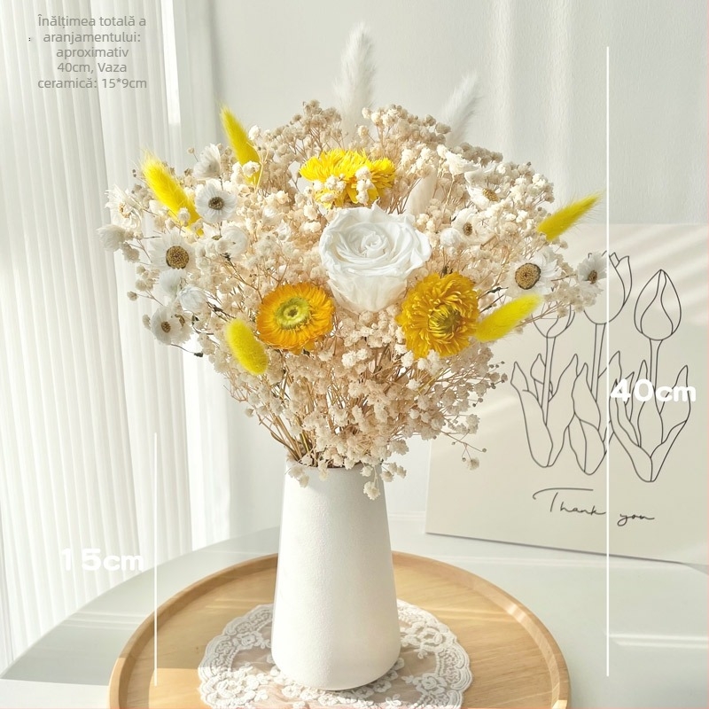 Buchet de crengi din flori uscate, vopsite, pentru decorul casei