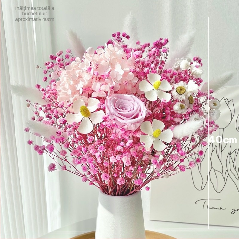 Buchet de crengi din flori uscate, vopsite, pentru decorul casei