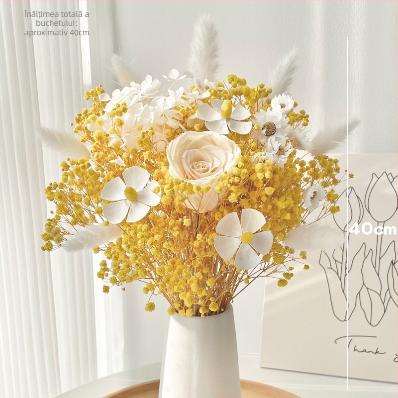 Buchet de crengi din flori uscate, vopsite, pentru decorul casei