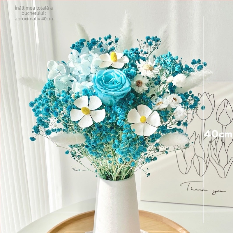 Buchet de crengi din flori uscate, vopsite, pentru decorul casei