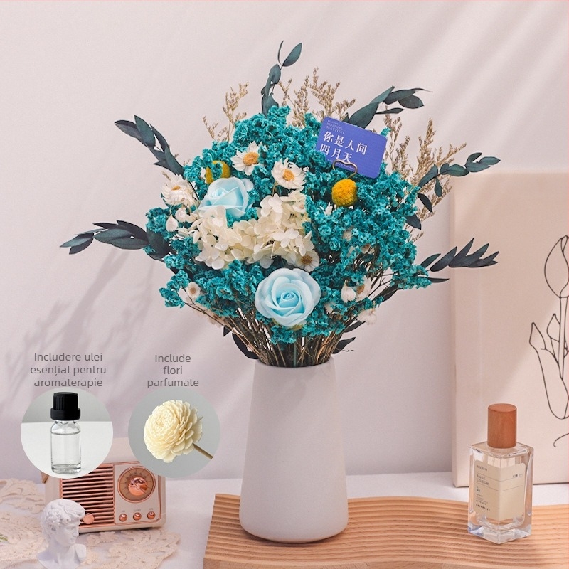 Buchet de crengi din flori uscate, vopsite, pentru decorul casei