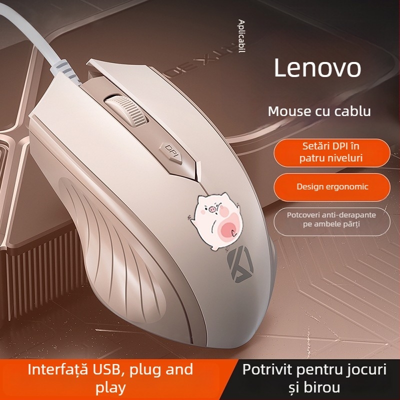Mouse optic cu fir USB, 4 butoane, pentru notebook și desktop