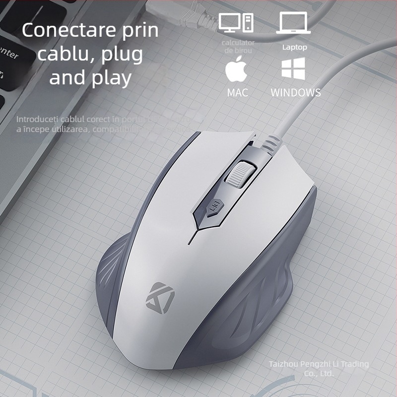 Mouse optic cu fir USB, 4 butoane, pentru notebook și desktop