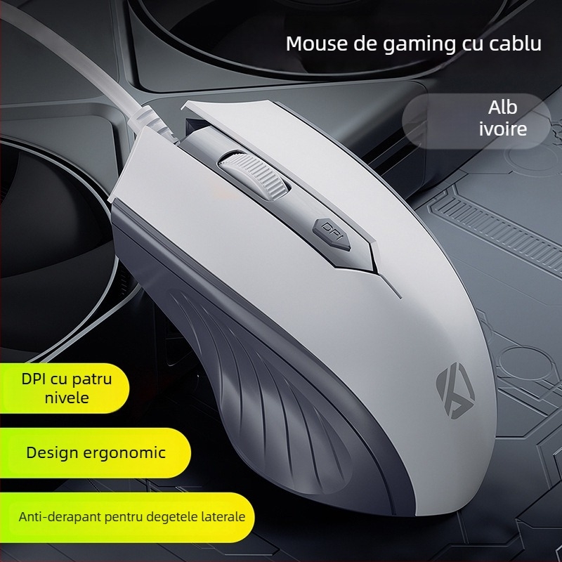 Mouse optic cu fir USB, 4 butoane, pentru notebook și desktop