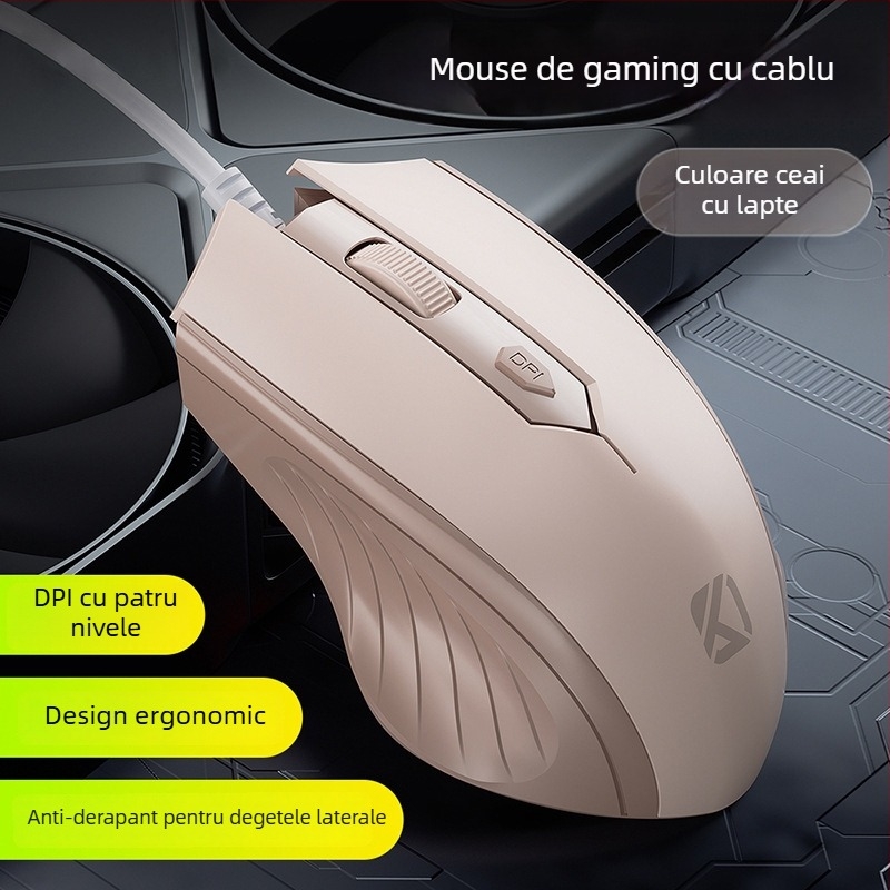 Mouse optic cu fir USB, 4 butoane, pentru notebook și desktop