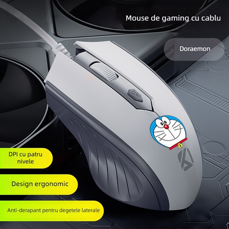 Mouse optic cu fir USB, 4 butoane, pentru notebook și desktop