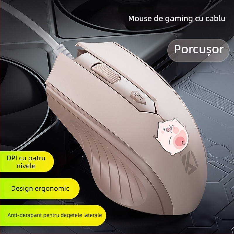 Mouse optic cu fir USB, 4 butoane, pentru notebook și desktop