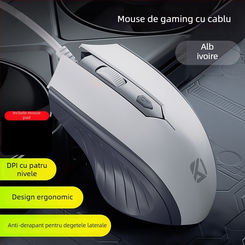 Mouse optic cu fir USB, 4 butoane, pentru notebook și desktop
