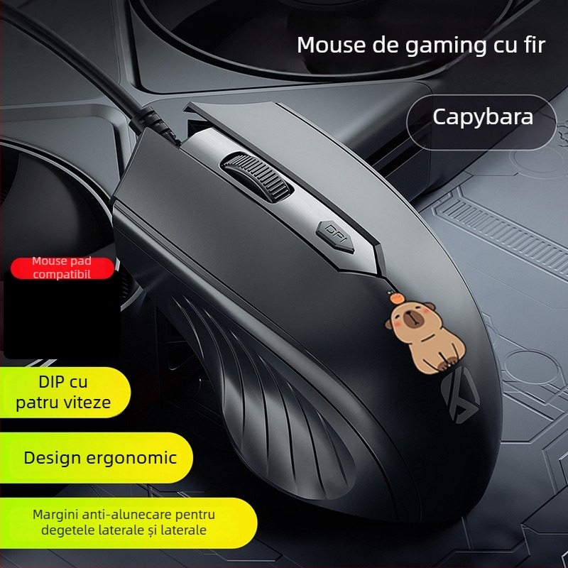 Mouse optic cu fir USB, 4 butoane, pentru notebook și desktop