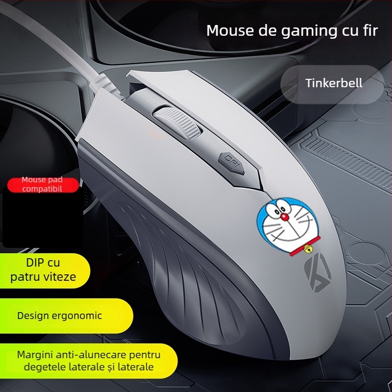 Mouse optic cu fir USB, 4 butoane, pentru notebook și desktop