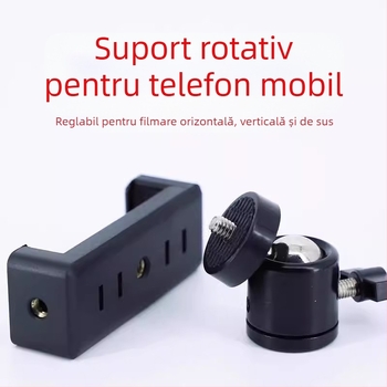 Friendly Suport pentru telefon pentru transmisiile live, trepied cu clips rotativ și gimbal, filmare 360° de deasupra, suport de podea din plastic