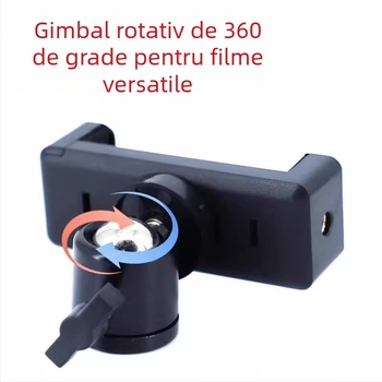 Friendly Suport pentru telefon pentru transmisiile live, trepied cu clips rotativ și gimbal, filmare 360° de deasupra, suport de podea din plastic