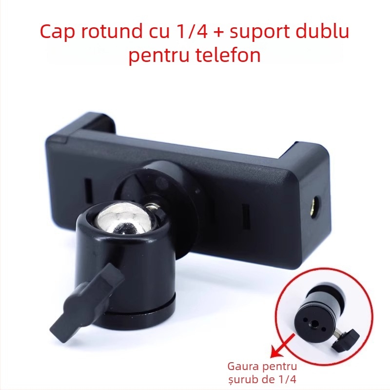 Friendly Suport pentru telefon pentru transmisiile live, trepied cu clips rotativ și gimbal, filmare 360° de deasupra, suport de podea din plastic