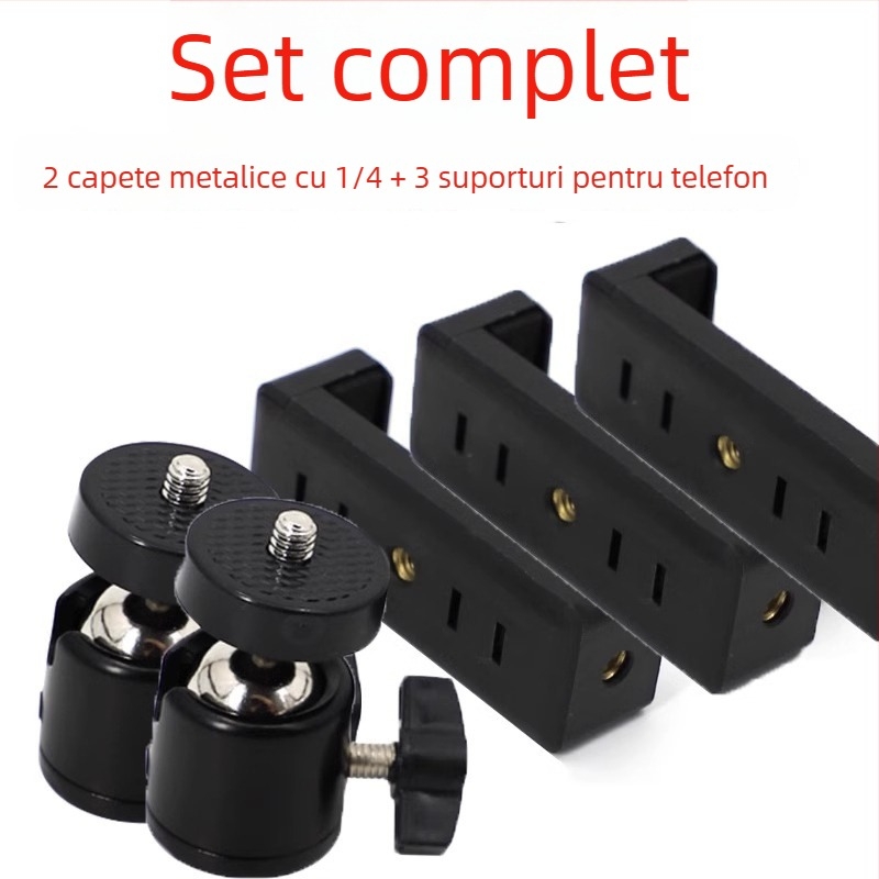 Friendly Suport pentru telefon pentru transmisiile live, trepied cu clips rotativ și gimbal, filmare 360° de deasupra, suport de podea din plastic