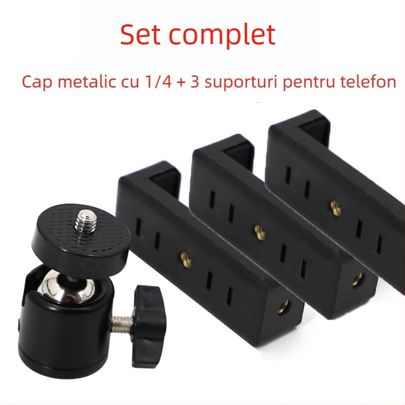 Friendly Suport pentru telefon pentru transmisiile live, trepied cu clips rotativ și gimbal, filmare 360° de deasupra, suport de podea din plastic