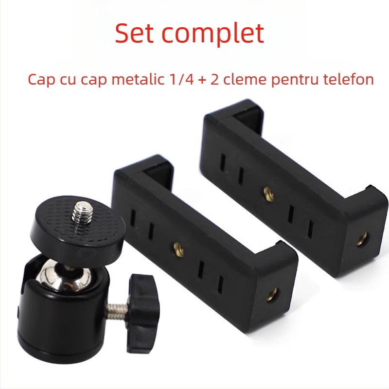Friendly Suport pentru telefon pentru transmisiile live, trepied cu clips rotativ și gimbal, filmare 360° de deasupra, suport de podea din plastic