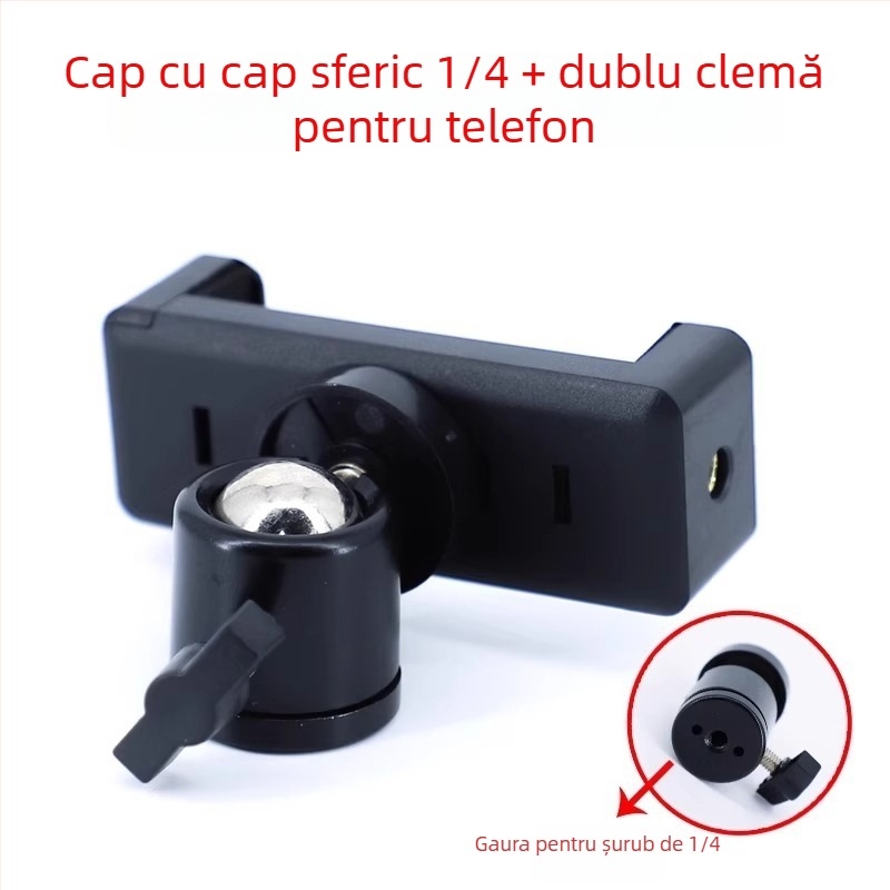 Friendly Suport pentru telefon pentru transmisiile live, trepied cu clips rotativ și gimbal, filmare 360° de deasupra, suport de podea din plastic