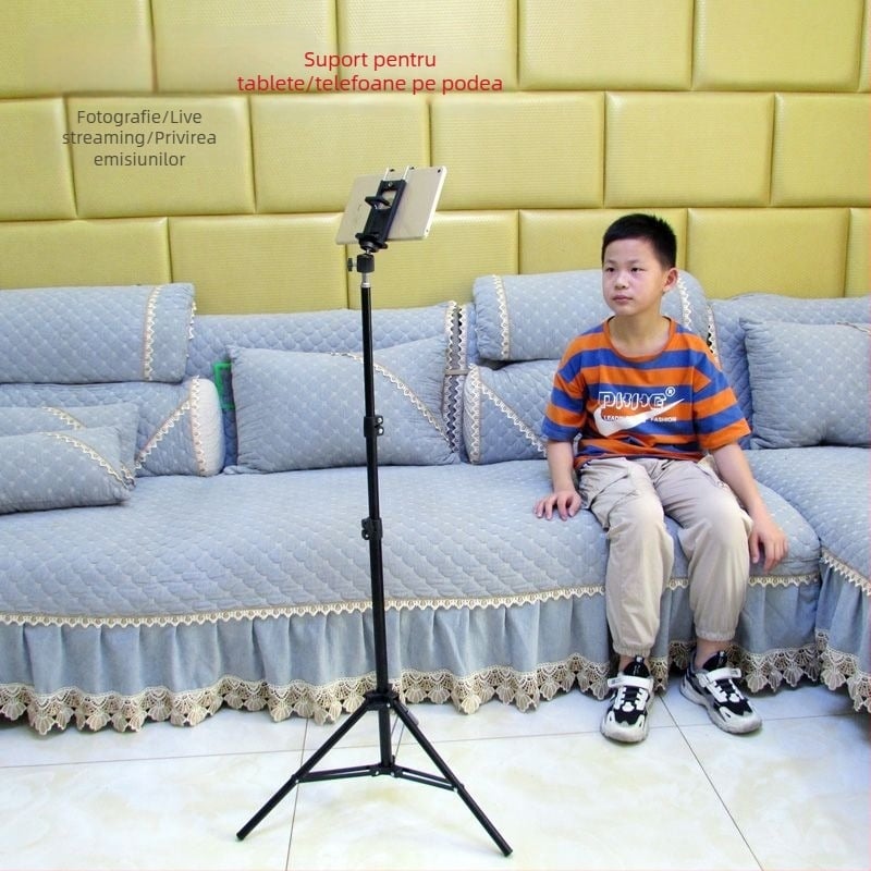 Stativ de podea pentru telefoane și tablete – structură metalică, potrivit pentru utilizare în pat, pentru streaming live, fotografie și înregistrare video